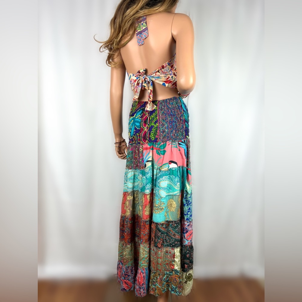 Smocked Ruched Patchwork Boho Dress Skirt - Picture 13 of 17